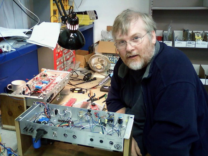 Simon Higgs working on one of the first London Pro amps for 65 Amps